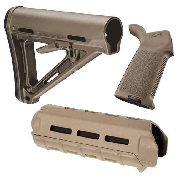 KIT CORONHA_PISTOL GRIP_HANDGUARD_FDE_MAGPUL_MAGSHGFDE KIT CORONHA, PISTOL GRIP, HANDGURAD, AR-15, POLIMERO, FDE, MAGPUL, MAGSHGFDE, USA - Imagem 1