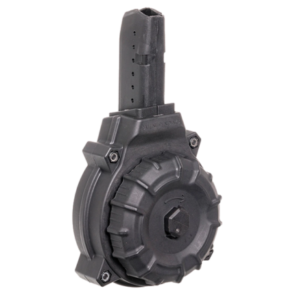 CARREGADOR 50 TIROS, DRUM, CALIBRE 9MM, AR-15, GLOCK PCC, POLIMERO, PRETO, PROMAG, DRM-A12, USA