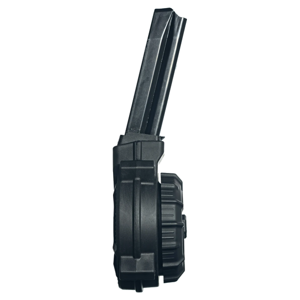 RUGER_9MM_50-RDS_DRUM_P-SERIES_METAL_POLI_PRETO_DRM-A49_PROMAG_1 CARREGADOR 50 TIROS, DRUM, CALIBRE 9MM, RUGER, P SERIES, METAL/POLIMERO, PRETO, PROMAG, DRM-A49, USA - Imagem 1