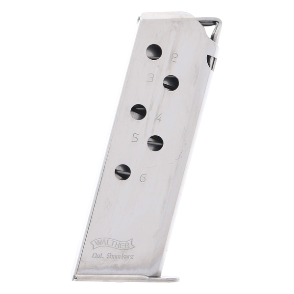 WALTHER_.380_6-RDS_PPK_METAL_NIQUEL_2246009_WALTHER_3 CARREGADOR 6 TIROS, CALIBRE .380 ACP, WALTHER, PPK, METAL, PRETO, WALTHER, 2246009, USA - Imagem 1